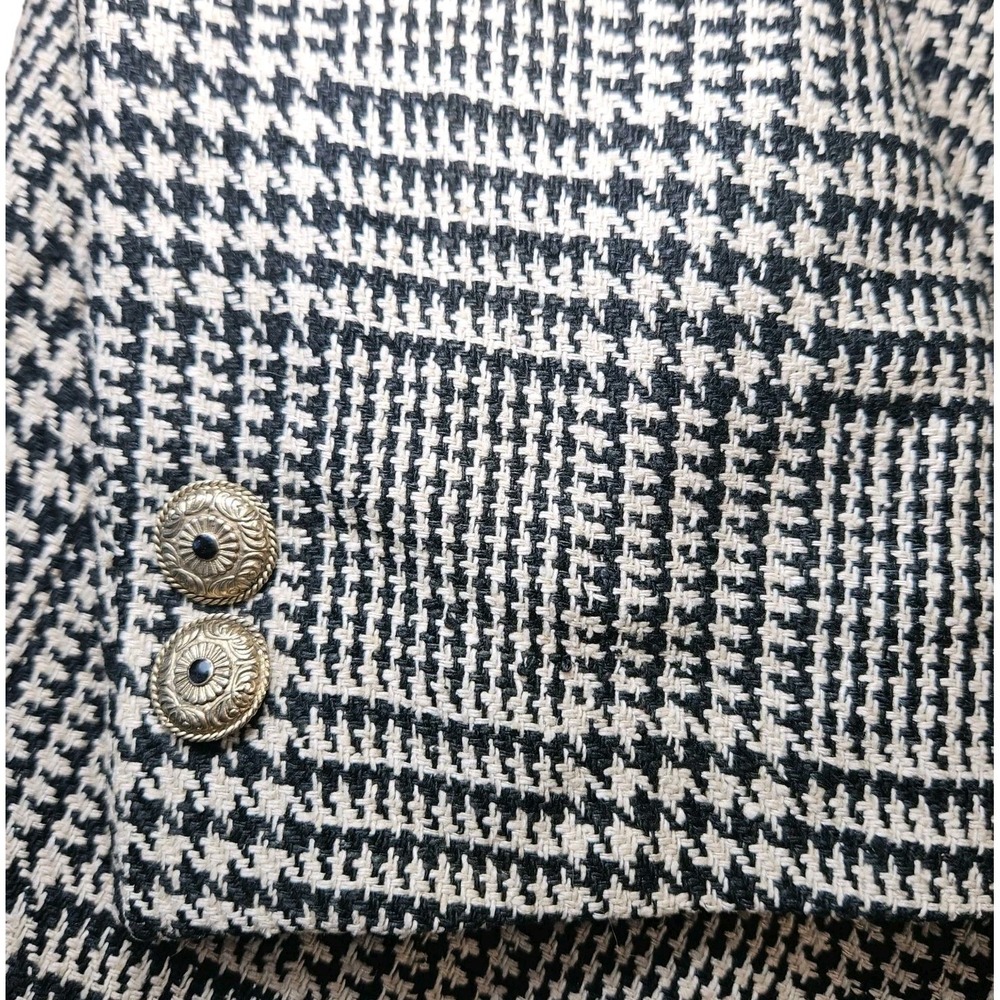 Doncaster Silks Blazer Size 16 Black Ivory Houndstooth Silk Jacket Lined Vintage - Picture 10 of 12